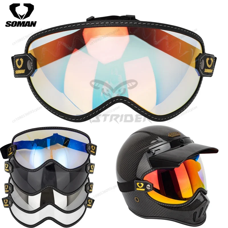 Vintage Open Face Retro Helmet - Мотоциклетные очки SOMAN в винтажном стиле,