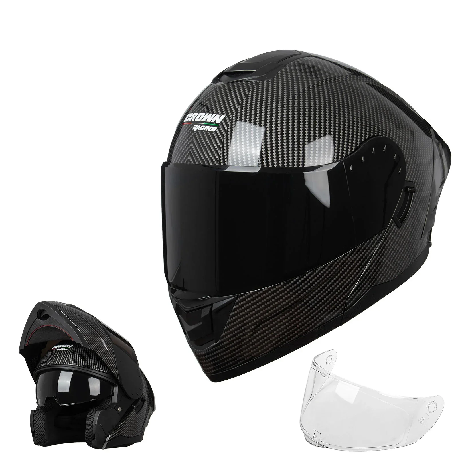 Dual Visor Motorcycle Racing Helmet - Мотошлем Crown Racing FL900, модульный, с